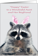 Easter to Aunt and Boyfriend, a cute raccoon with bunny ears on gray card