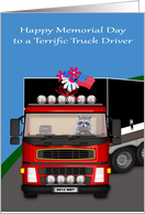 Memorial Day to Truck Driver, general, cute raccoon driving a semi card