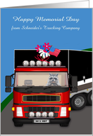 Memorial Day to Truck Driver, business custom name, raccoon, semi card