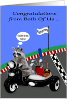 Congratulations from Both Of Us, retirement, humor, raccoon, scooter card