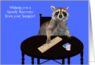 Get Well from surgery, cribbage theme, humor, raccoon playing cribbage card