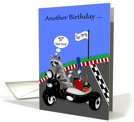 57th Birthday, over the hill humor, adorable raccoon... (1424888)