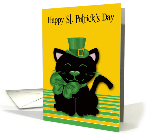 St. Patrick's Day Card with a Cute Black Cat Wearing a... (1425774)