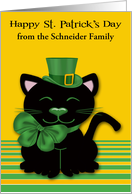 St. Patrick’s Day Custom Name a Black Cat Wearing a Leprechaun Hat card