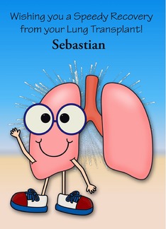 Get Well from lung transplant, custom name, Lungs wearing eyeglasses