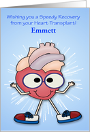 Get Well, Heart Transplant, custom name, happy heart with fireworks card