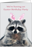 Invitations, Easter Birthday Party, cute raccoon wearing bunny ears card