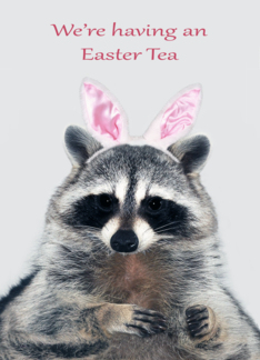 Invitations, Easter Tea, an adorable raccoon wearing bunny ears, gray