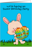 Invitations, Easter Birthday Party, cute bunny holding decorated eggs card