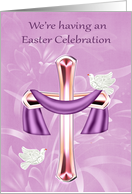 Invitations, Easter Celebration, Religious, cross with white doves card