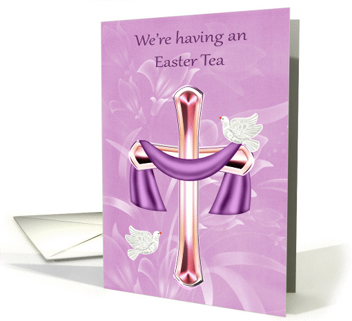 Invitations, Easter Tea, Religious, cross with white... (1427382)