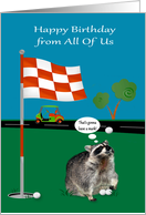 Birthday from All Of Us, an adorable raccoon with golf balls, flag card
