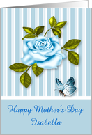 Mother’s Day Custom Name Card with a Blue Rose and a Butterfly card