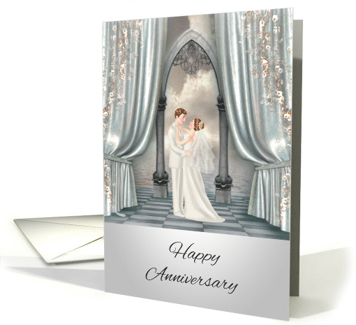 Wedding Anniversary, general, Bride and groom with an ocean view card