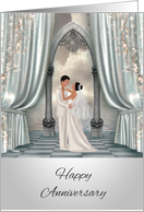 Wedding Anniversary, general, dark-skinned Bride and groom, ocean card