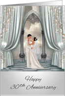 30th Wedding Anniversary, dark-skinned Bride and groom, ocean view card