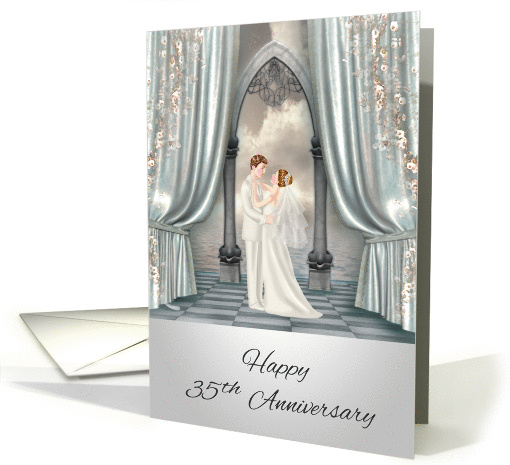 35th Anniversary, Wedding, Bride and groom, beautiful ocean view card