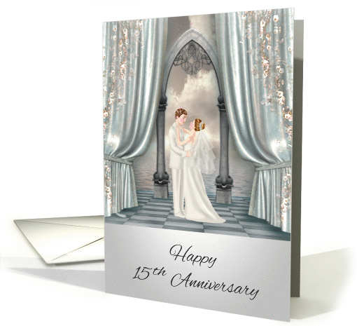 15th Anniversary, Wedding, Bride and groom, beautiful ocean view card