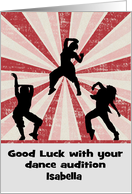 Good Luck, Audition, dance, custom name, female silhouettes, sunburst card