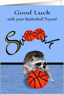 Good Luck, Tryouts, Basketball, general, raccoon playing basketball card