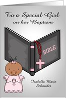 Congratulations, Baptism to dark-skinned baby girl, custom name card