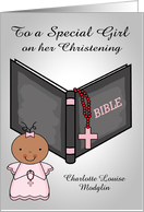 Congratulations on Christening Custom Name to Dark Skinned Baby Girl card
