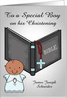 Congratulations on Christening Custom Name to Dark Skinned Baby Boy card