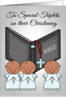 Congratulations, Christening to dark-skinned baby boys, triplets, blue card