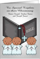 Congratulations, Christening, dark-skinned boys, triplets, custom name card