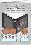 Congratulations, Baptism, dark-skinned boys, triplets, custom name card