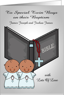 Congratulations, Baptism, dark-skinned boys, twins, custom name card