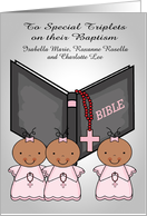 Congratulations, Baptism, dark-skinned triplet girls, custom name card