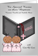 Congratulations, Baptism, dark-skinned twin girls, custom name card