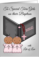 Congratulations, Baptism, dark-skinned twin girls, general, pink card