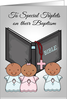 Congratulations, Baptism, dark-skinned triplets, 2 boys and 1 girl card
