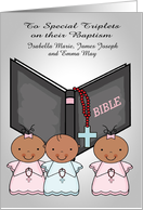 Congratulations, Baptism, dark-skinned triplets, 2 girls and 1 boy custom name card