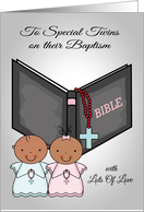 Congratulations, Baptism, dark-skinned twins, a boy and girl, general card
