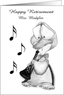 Congratulations, Retirement Music Teacher, custome name, cute duck card