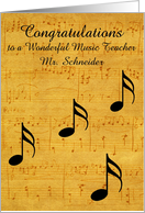 Congratulations, Retirement Music Teacher, custom name, sheet music card