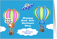 Hot Air Balloon Day, custom business name, June 5th, raccoons card