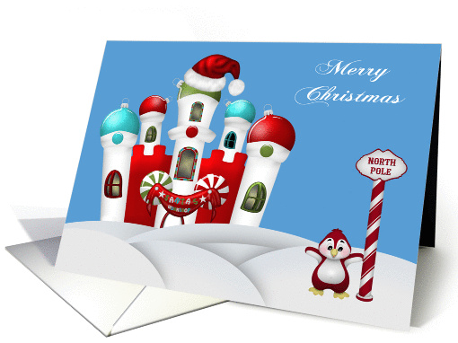 Christmas, general, Santa Claus workshop with an adorable penguin card