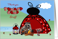 Thank you, Summer Camp Staff, raccoon toasting marshmallow card