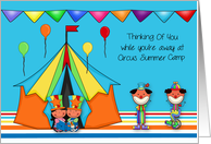 Thinking Of You, circus summer camp, dark-skinned children with clowns card