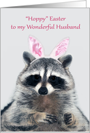 Easter to Husband Card with an Adorable Raccoon Wearing Bunny Ears card