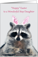 Easter to Step Daughter, an adorable raccoon wearing cute bunny ears card