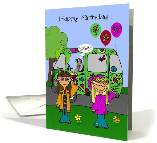 Birthday Card with Hippies and a Raccoon Driving a... (1440778)