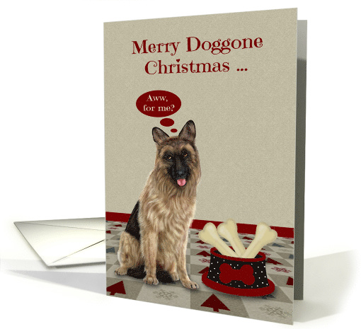Christmas, general, German Sheperd with a bowl of big bones card