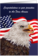Congratulations, promotion to Air Force Airman, bald eagle with a flag card