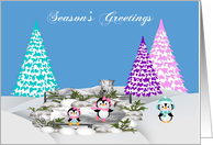 Season’s Greetings, general, adorable penguins on the ice and snow card