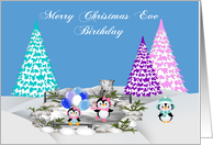 Birthday On Christmas Eve, general, adorable penguins on ice card